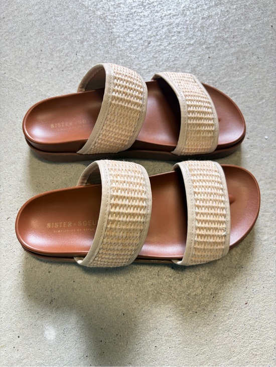 Sister Souer Shoes - Anika sandal - Beige Woven Double-Strap Slide Sandals